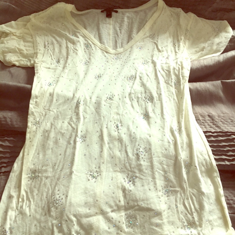 J Crew jeweled v-neck soft tee, off-white